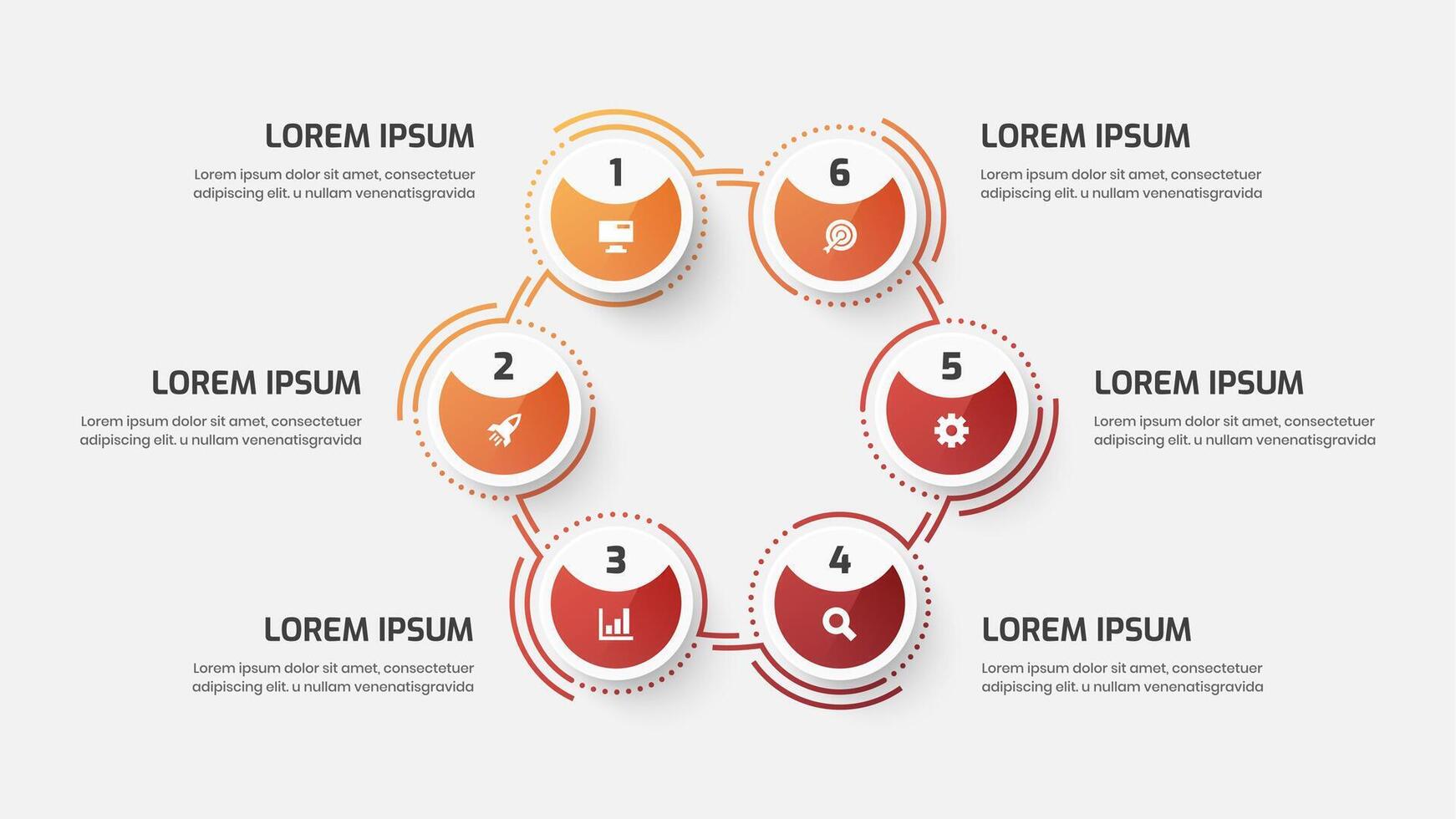 Business Infographic Presentation with Gradient Color, Circle Label, Line, Six Numbers and Icons vector