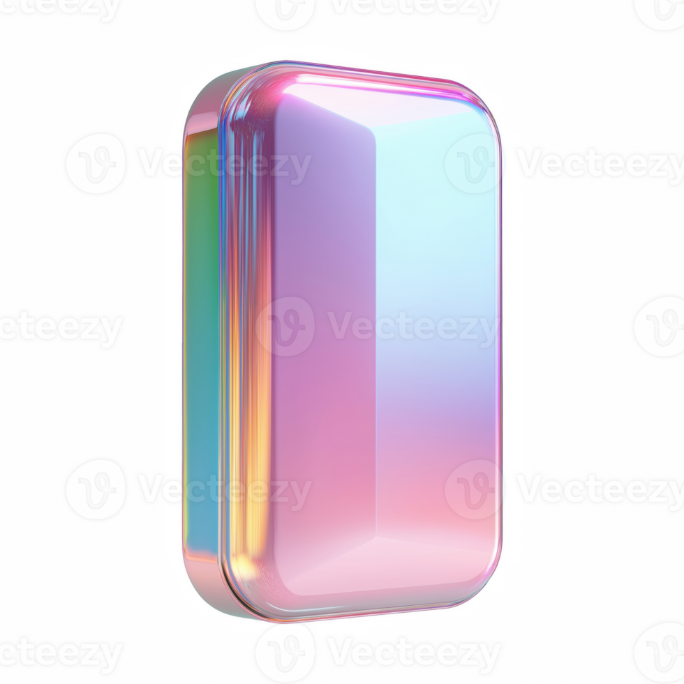 3D holographic rectangular block with rounded corners isolated on transparent background. png