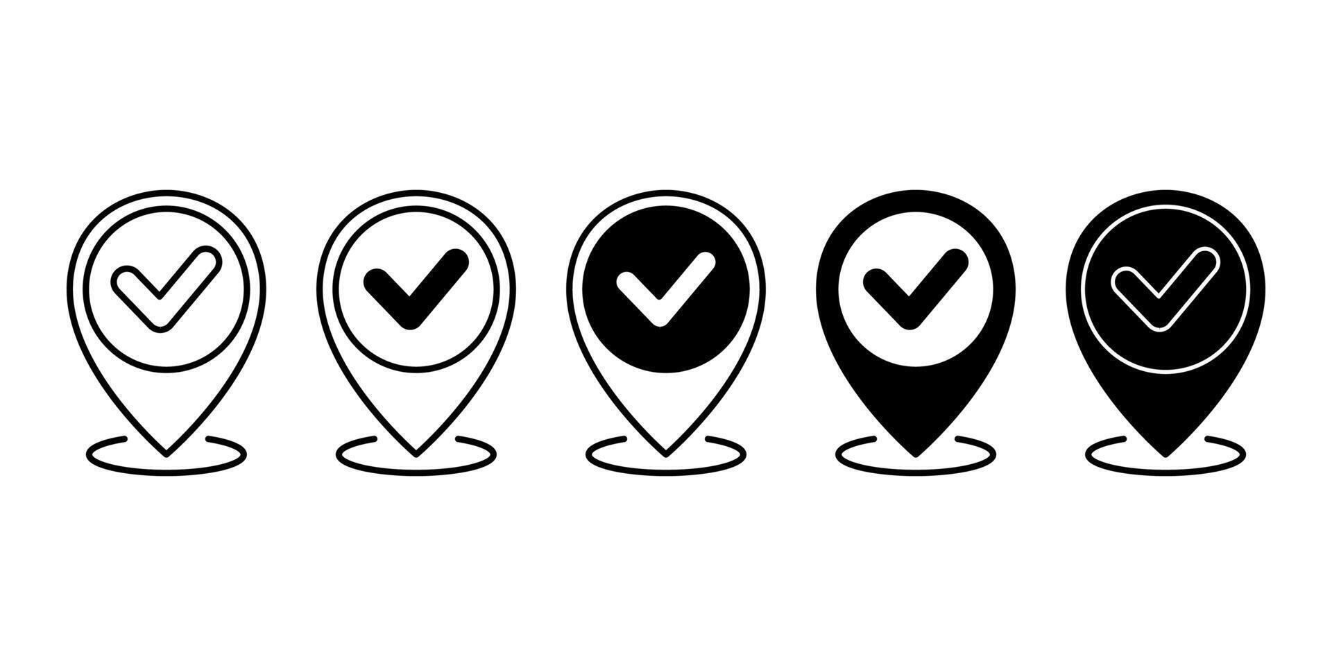 Check Mark Location Pin Black Icon Bundle for Success and Map Navigation Design vector