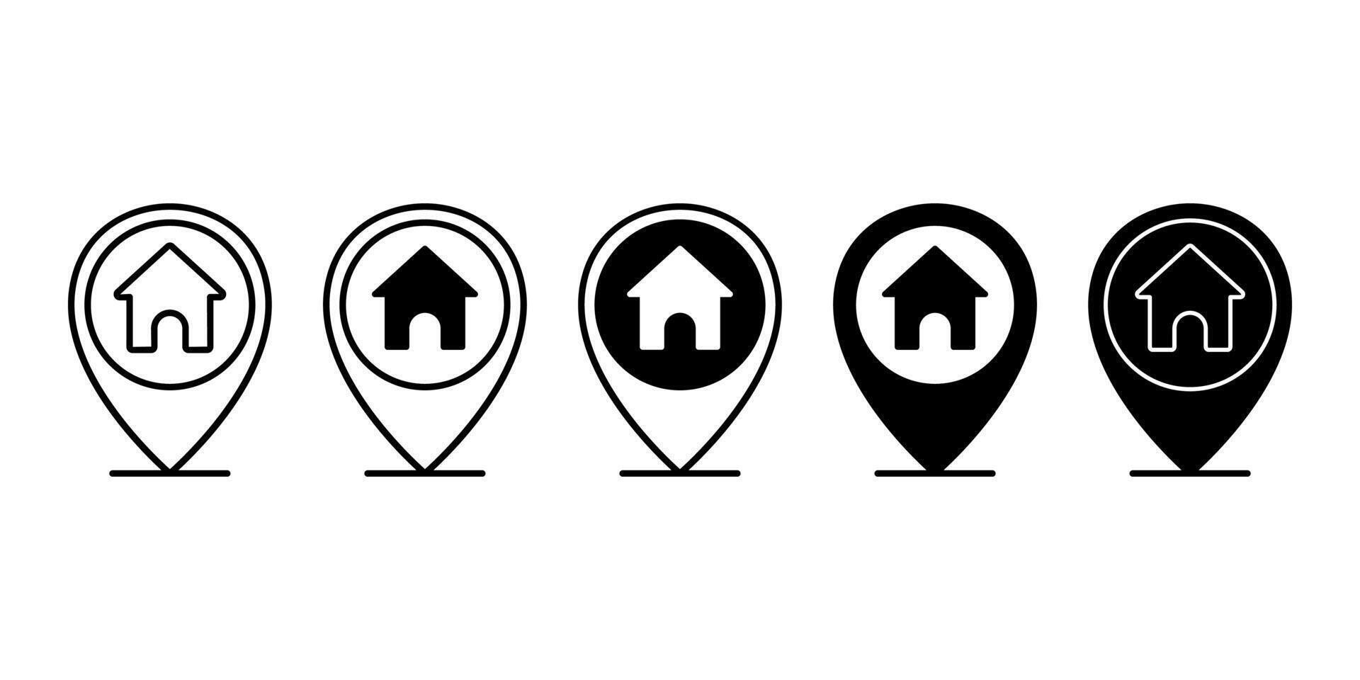 Home Location Pin Black Icon Bundle for Navigation and Map Design vector