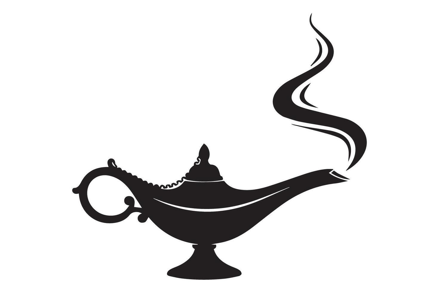 Silhouette of a magic genie lamp with smoke emanating from the spout, isolated on transparent background vector