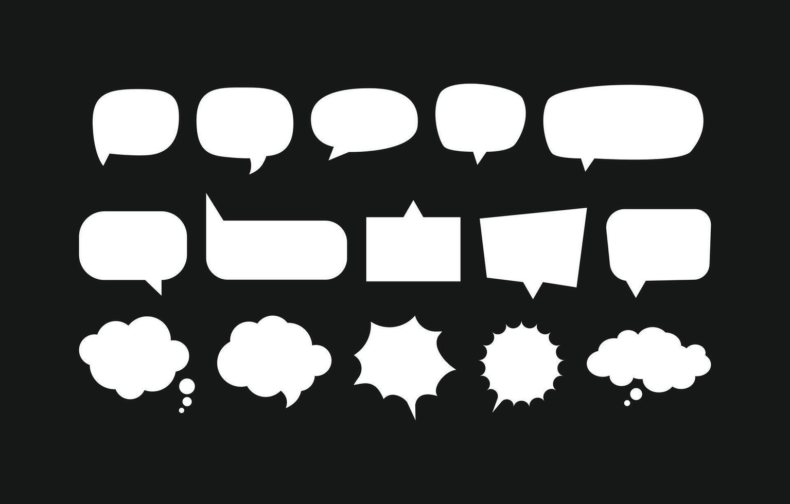 White speech and thought bubbles set on black background. Various comic chat, dialogue, and message templates. Ideal for graphic design, communication concepts, and web elements vector