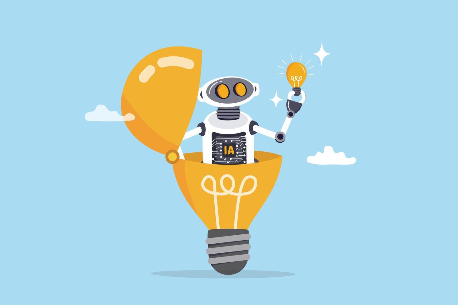 Innovation or AI technology fore creative thinking idea, cognitive learning Artificial Intelligence brain, automation development, robot with AI chip open lightbulb discover new innovative idea. vector