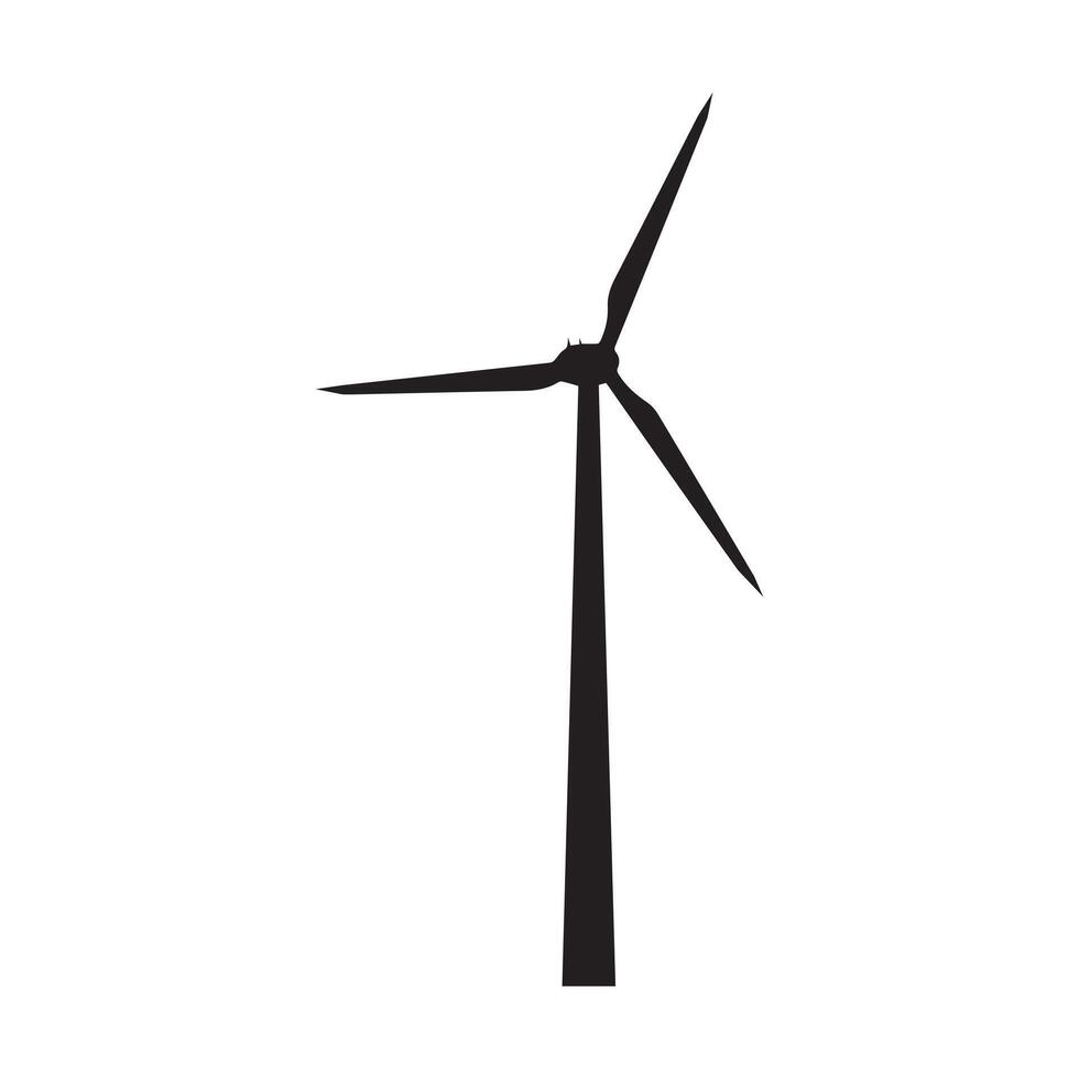 Black silhouette of a wind turbine on a white background, representing renewable energy and sustainable power generation. icon for environmental concepts vector
