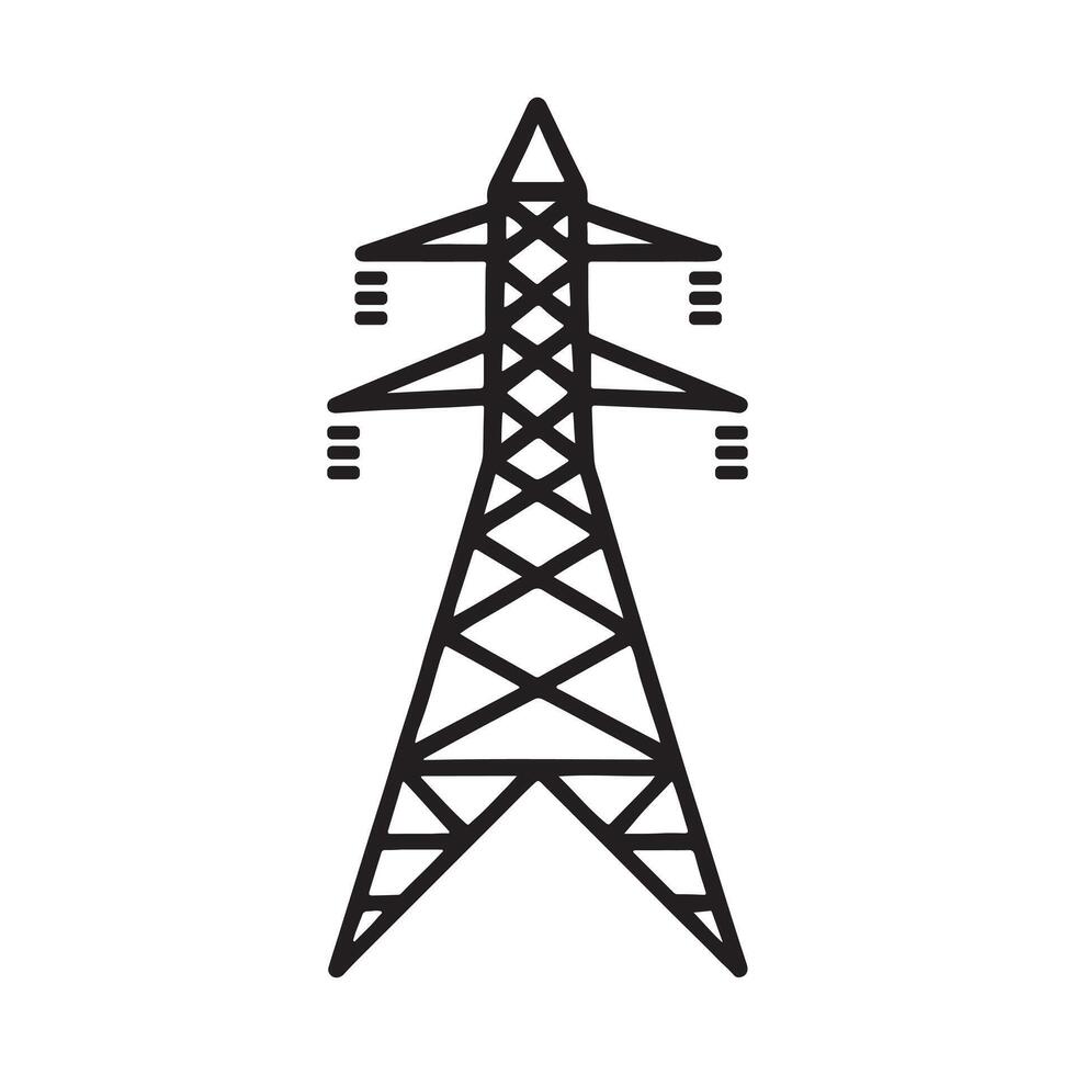 Clean line art icon depicting a robust power transmission pylon, symbolizing the essential infrastructure for electrical energy distribution and the reliable delivery of high-voltage current vector