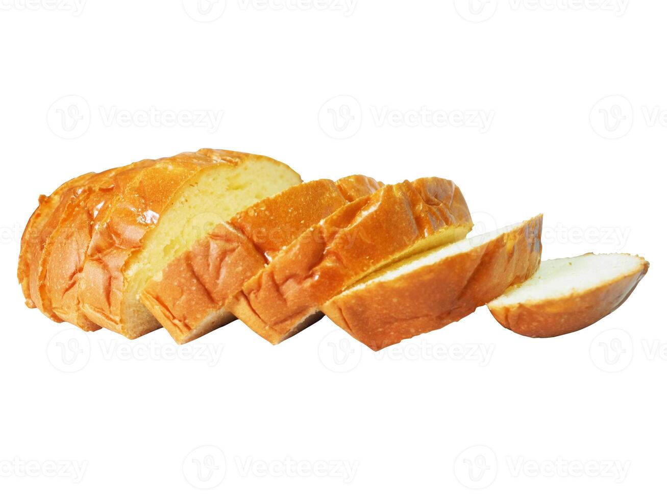 Slices of potato bread isolated on white background. side view prop bread clipping path isolated object. closeup sliced of potato bread clipart for isolated , clipping path , clipart element photo