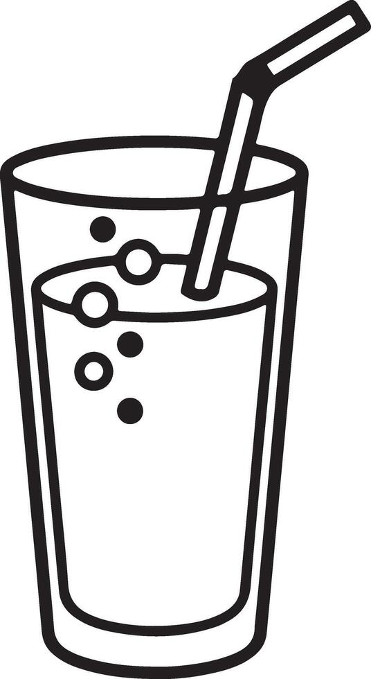Simple outline icon of a refreshing drink in a tall glass with bubbles and a straw for beverage and refreshment concepts vector