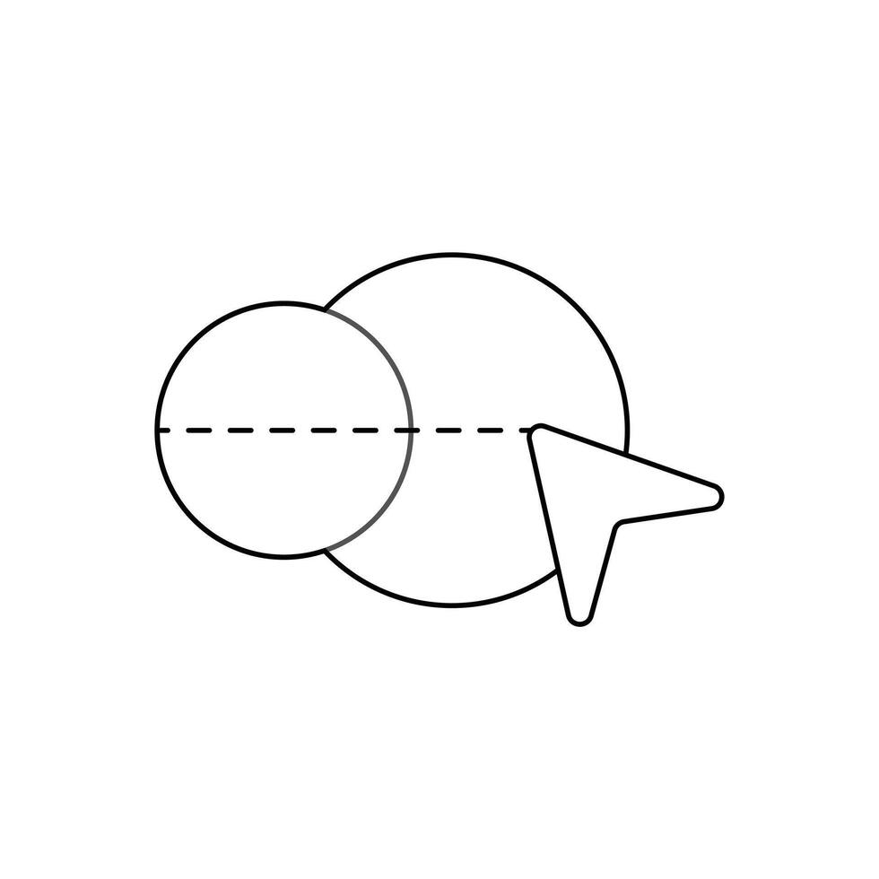 Minimalist line art icon with a cursor selecting overlapping geometric circles, representing a concept in user interface design vector