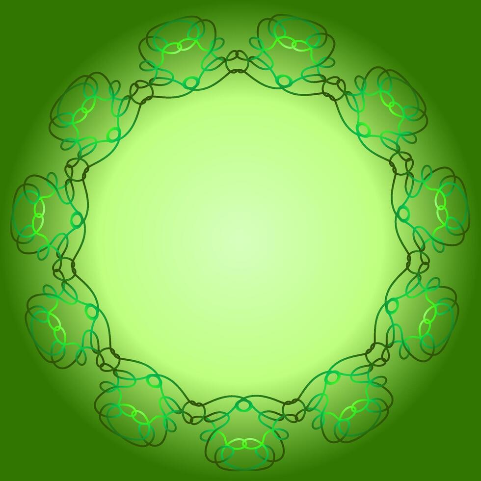 An abstract green background with a circular pattern. A frame drawn in a linear style. vector