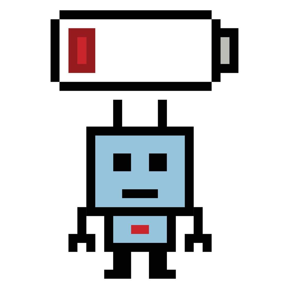 Character robot cyber robotic design 8 bit indudtry future automation pixel tech. vector
