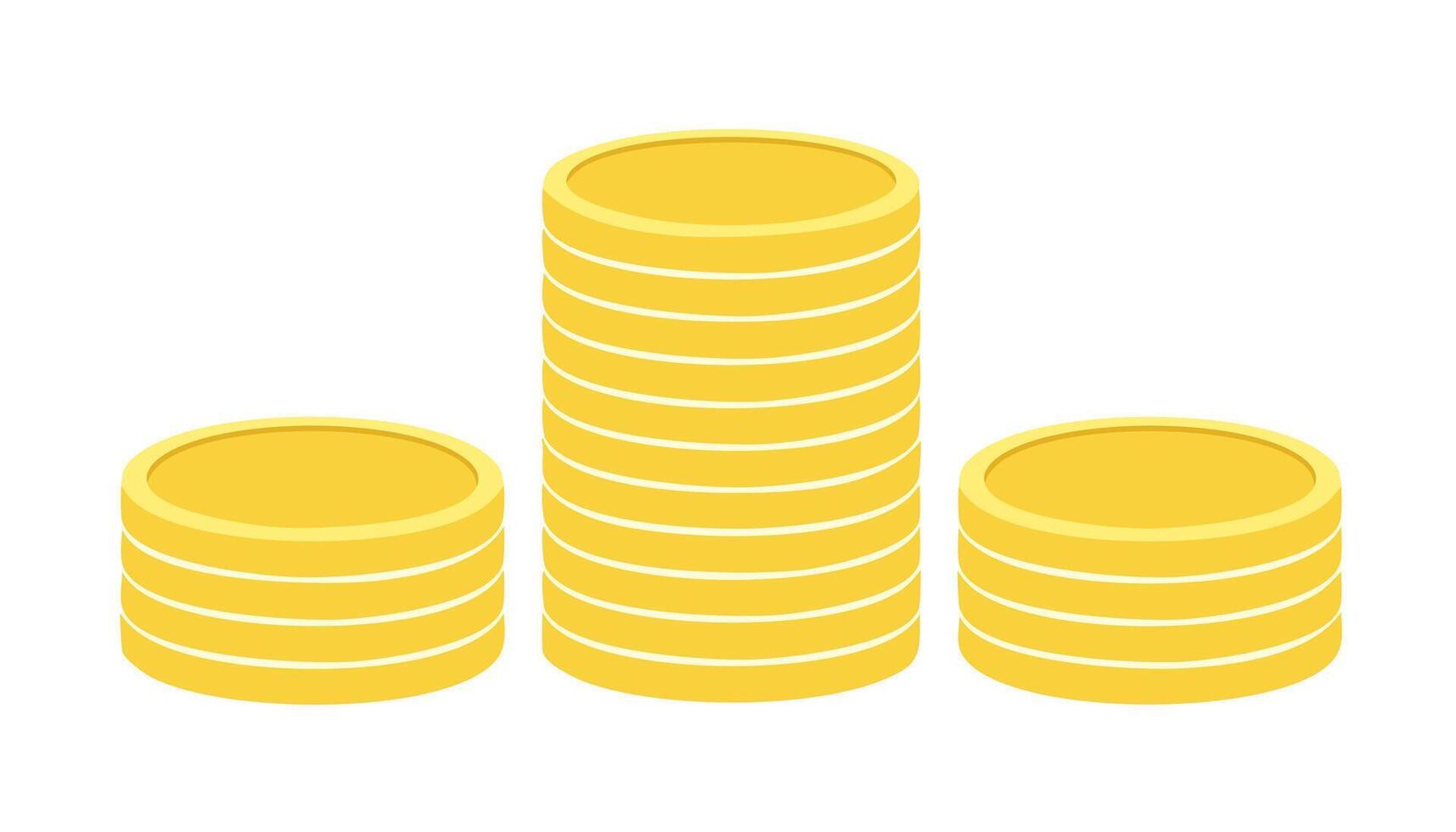 Flat design of gold coins in ascending and descending stacks symbolizing profit and balance. vector