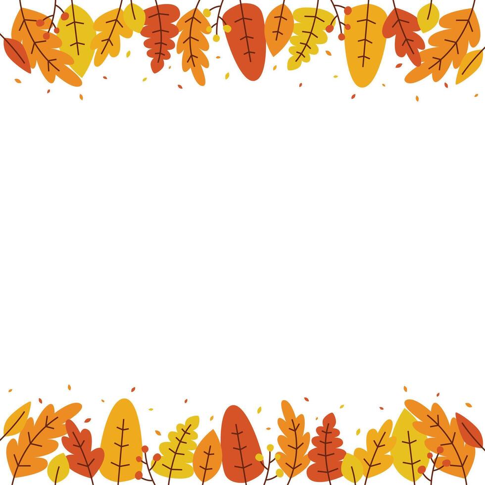 Autumn leaf border with warm orange, yellow, and red foliage with some blank copy space for text ideal for seasonal invitations, banners, and fall themed design. vector