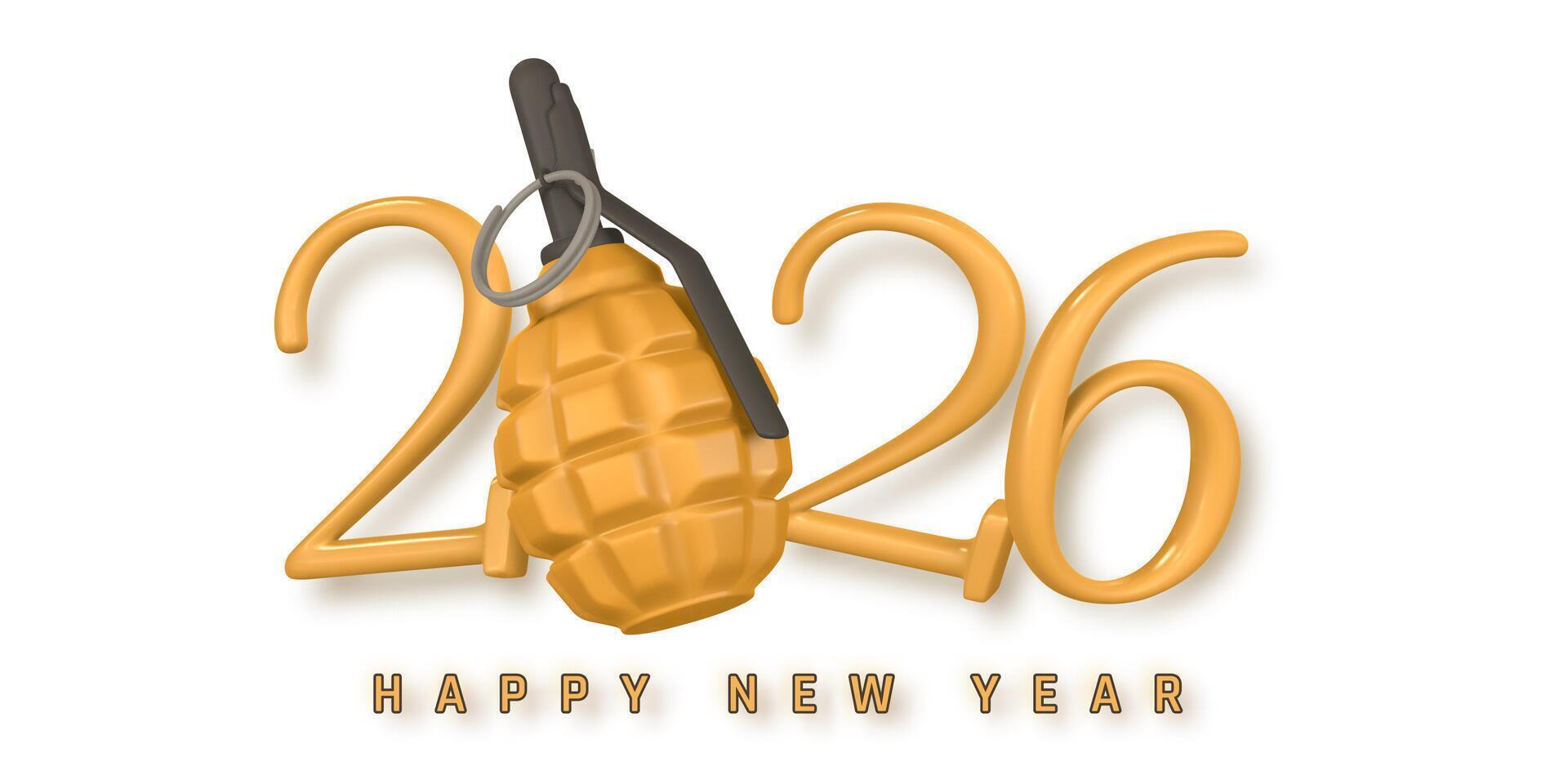 Creative 2026 New Year Design With Gold Grenade Symbolizing Explosive Change, Energy, And Transformation For The Future, Bold Concept Of Impactful New Beginnings, Illustration vector
