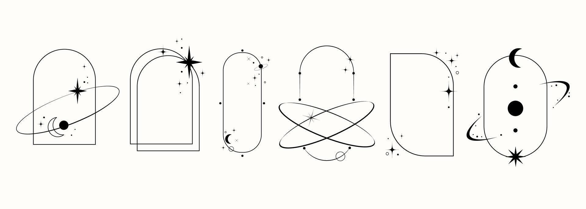 A modern, minimalist Arch Frame Set with a retro aesthetic. Minimalistic arches and window frames. vector