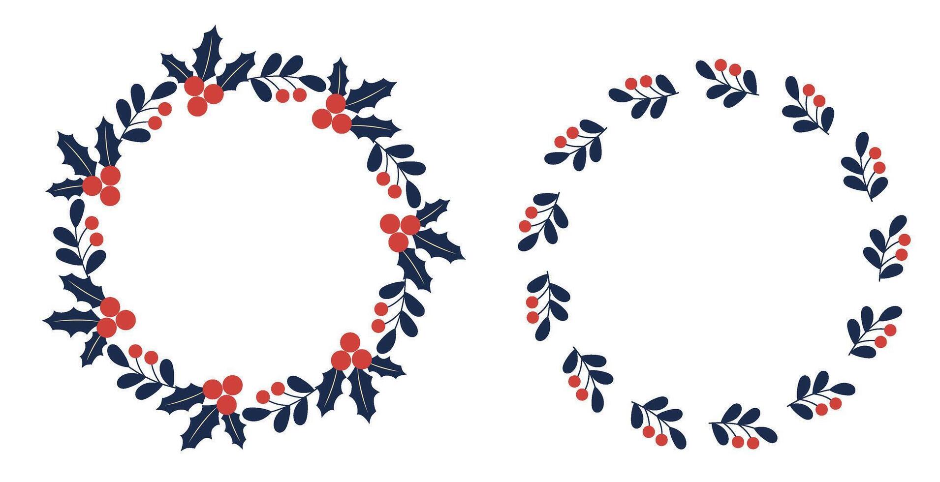 Christmas Wreath Round Frames with Holly and Berries Set. Isolated Traditional circular empty frame with copy space, holiday design template. illustration for Xmas invitations, card Not AI vector