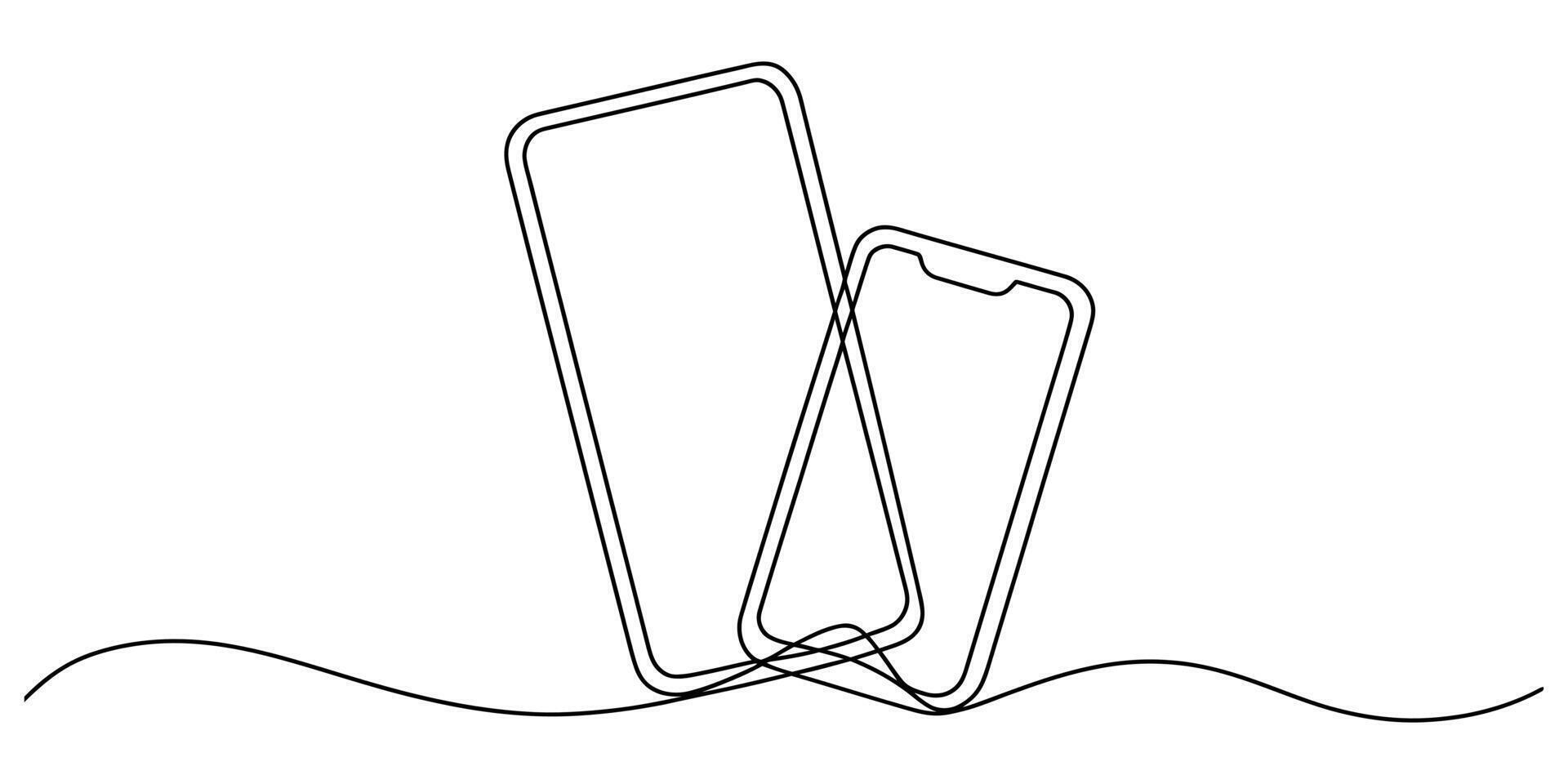 Continuous line drawing of two mobile devices vector