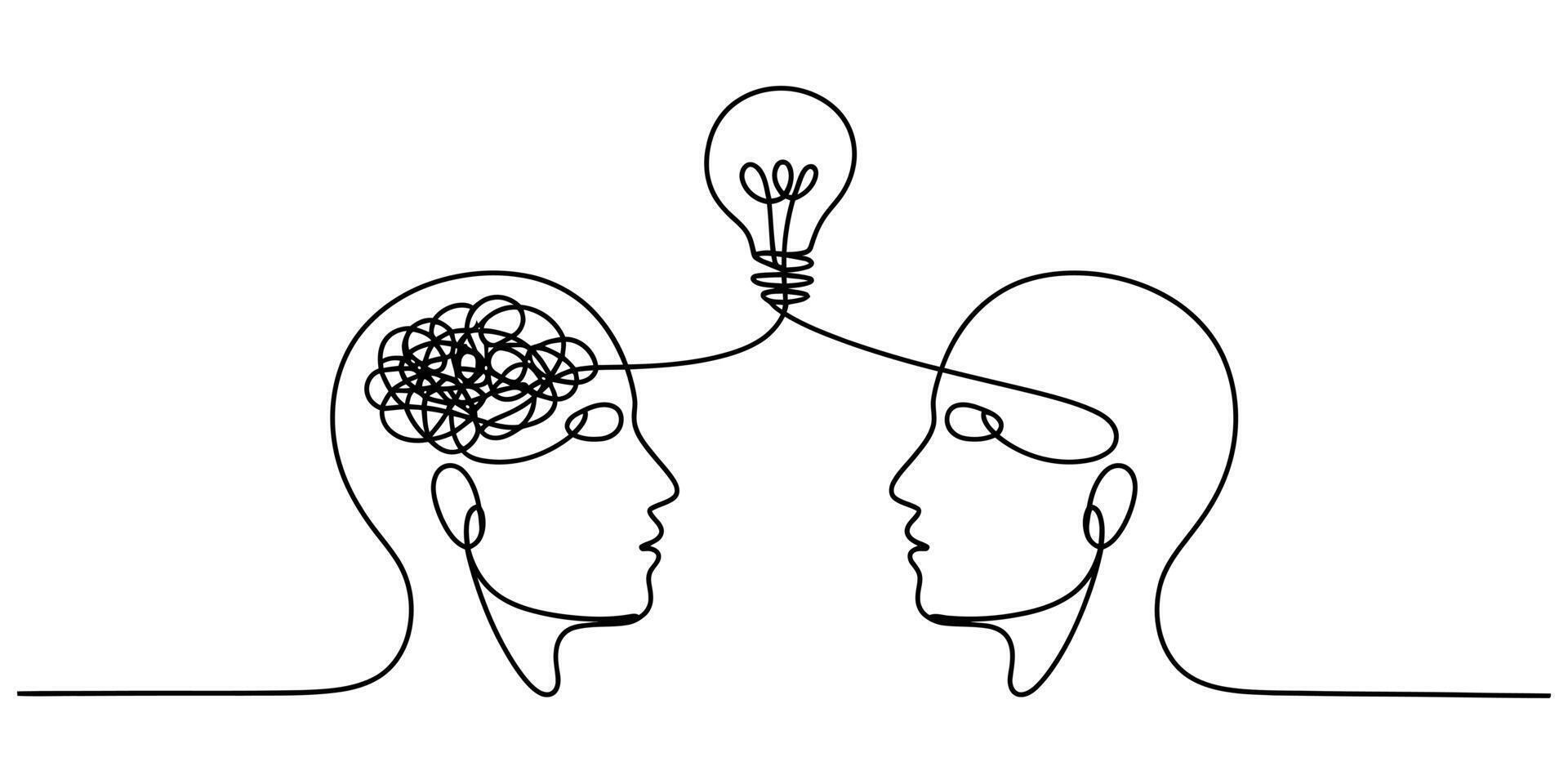 Continuous line art of idea connection vector