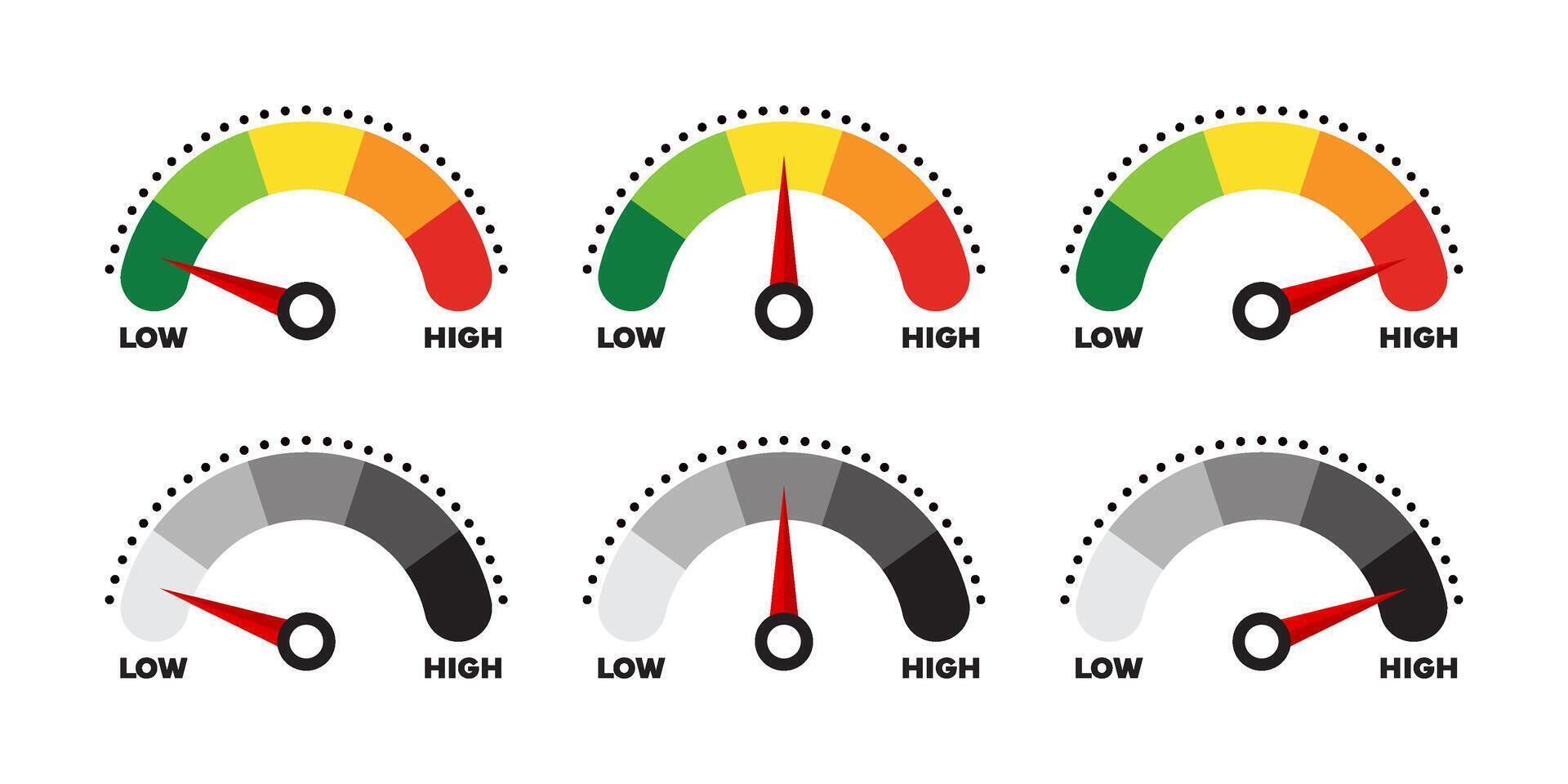 Risk and Performance Indicator Gauges with Dotted Scale vector