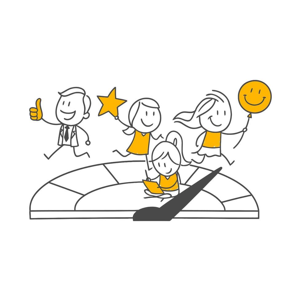 The Highly Motivated Team Progressing With Appreciation, Open To Learning, And Carrying The Joy Of Celebration On The High Performance Indicator. vector