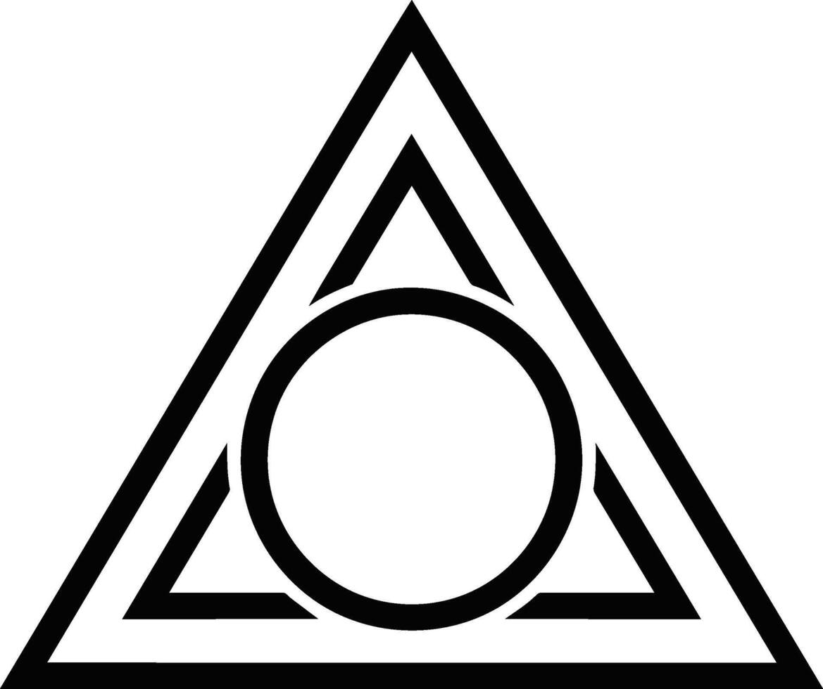 Minimalist geometric symbol with a circle inside a nested triangle. vector