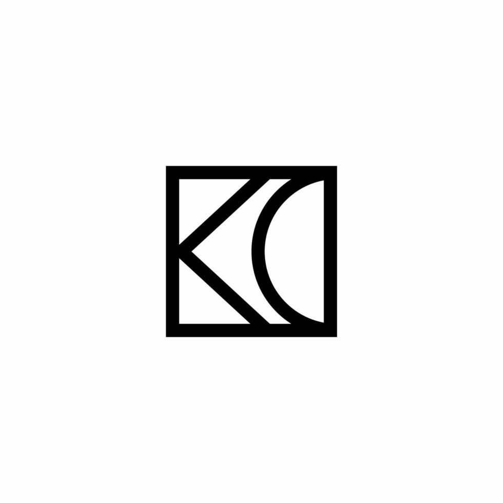 Modern KC or CK square frame monogram. Blends sharp angles and curves. Ideal for high-end photography, design studios, or galleries. vector
