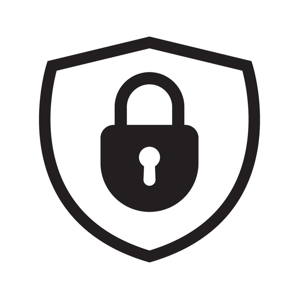 Shield Security with Lock Icon - Protection and Safety Symbol, Password Privacy and Firewall Access Icon. vector