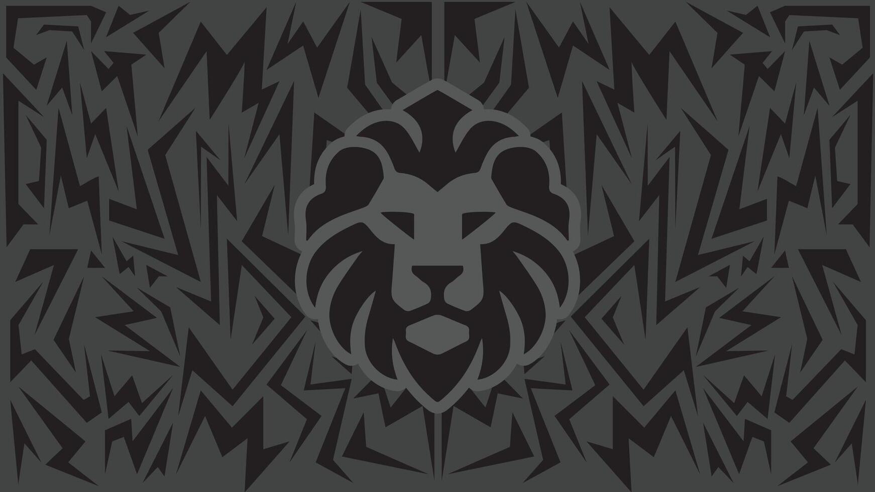 Geometric Tribal Lion Head Silhouette with Sharp Angular Pattern in Black and Gray for Tattoo Design, Modern Background, and Decorative Wall Art vector