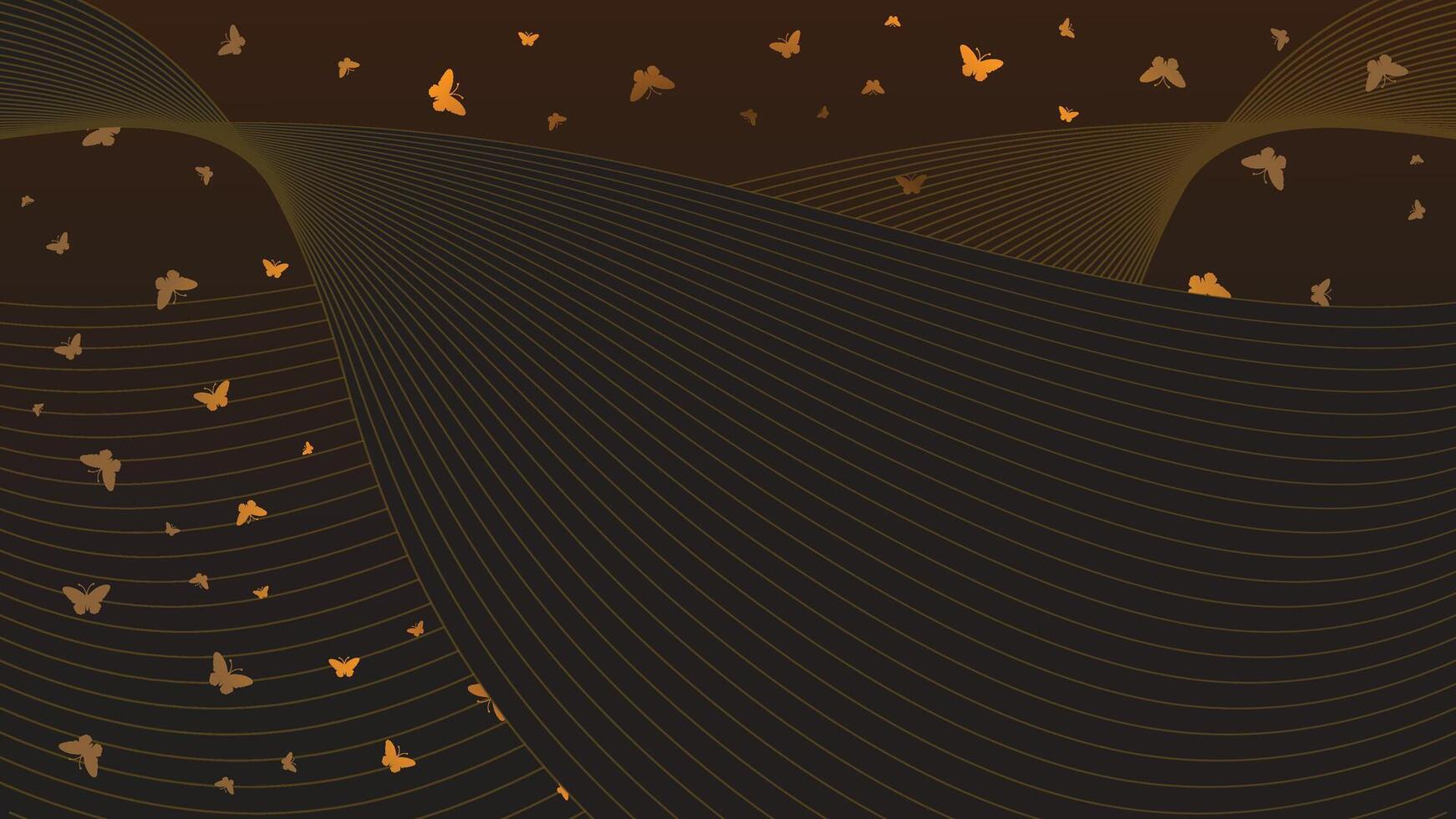 Luxury Gold Line Art Butterfly Pattern on Dark Brown Gradient with Elegant Wave Flow for Modern Abstract Background and Wallpaper Design vector