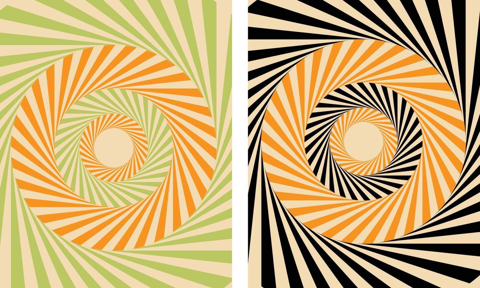 dos resumen óptico espejismo vórtice patrones con arremolinándose radial líneas y geométrico formas en vibrante colores vector