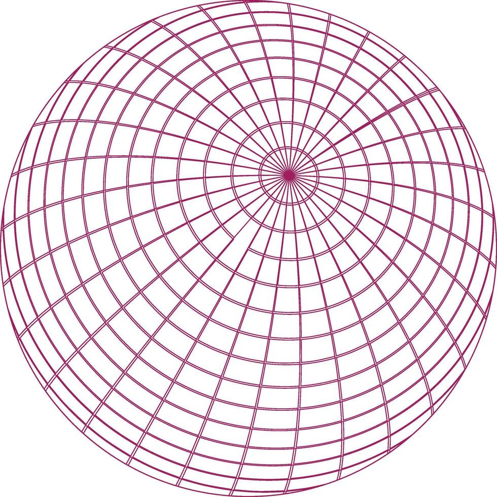Abstract spherical grid pattern with radial lines and concentric circles on white background vector