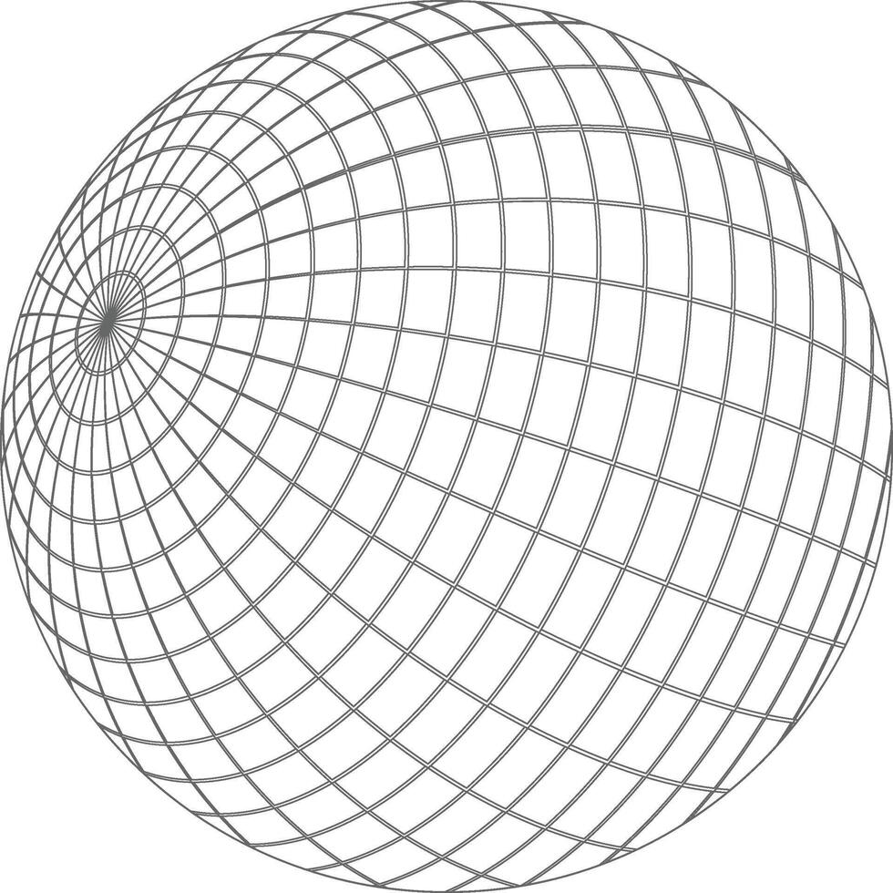 Abstract wireframe sphere with grid pattern and radial lines on white background vector