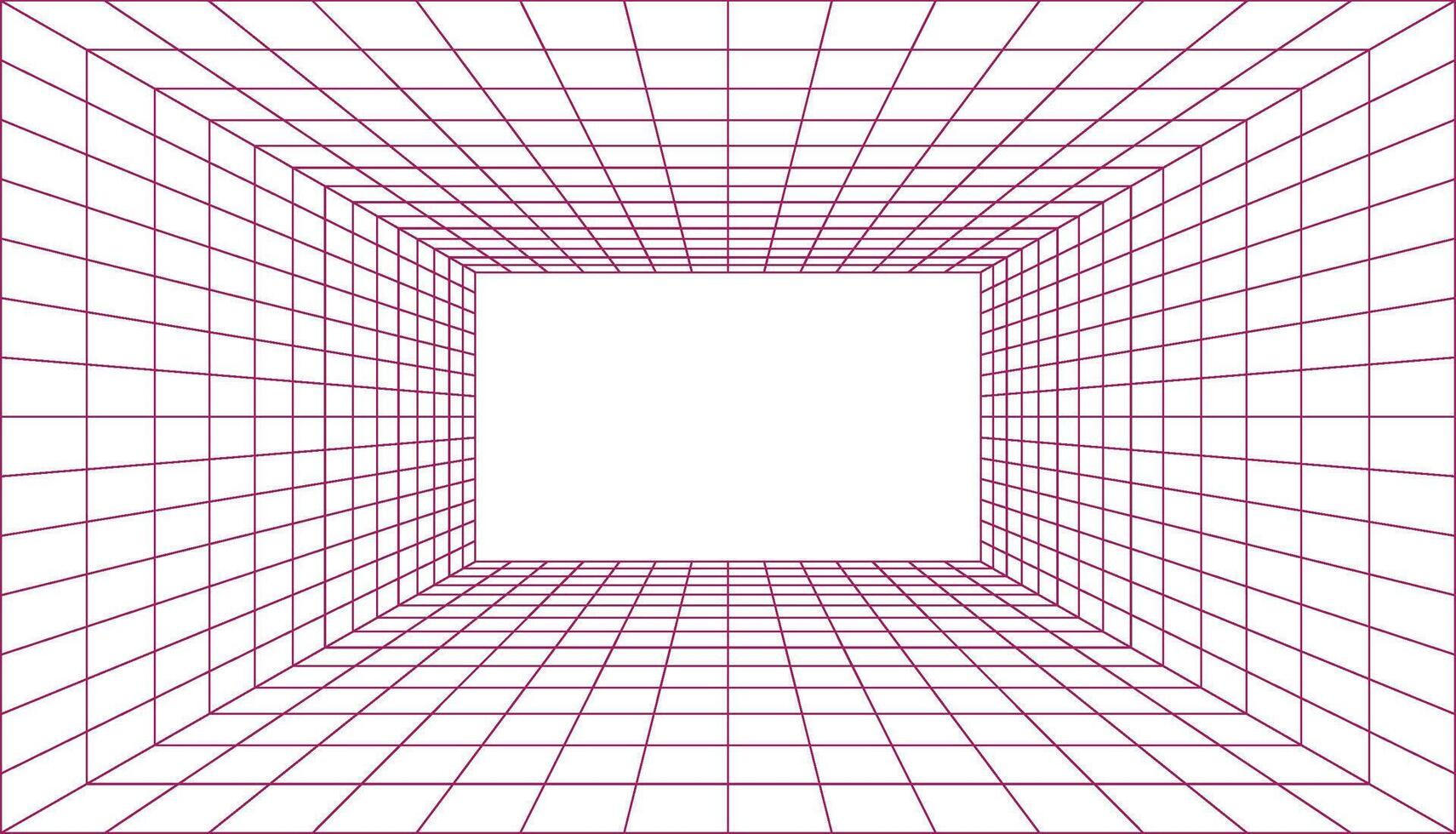 Abstract 3d perspective grid tunnel with bright white light at the end creating a sense of depth and infinity vector