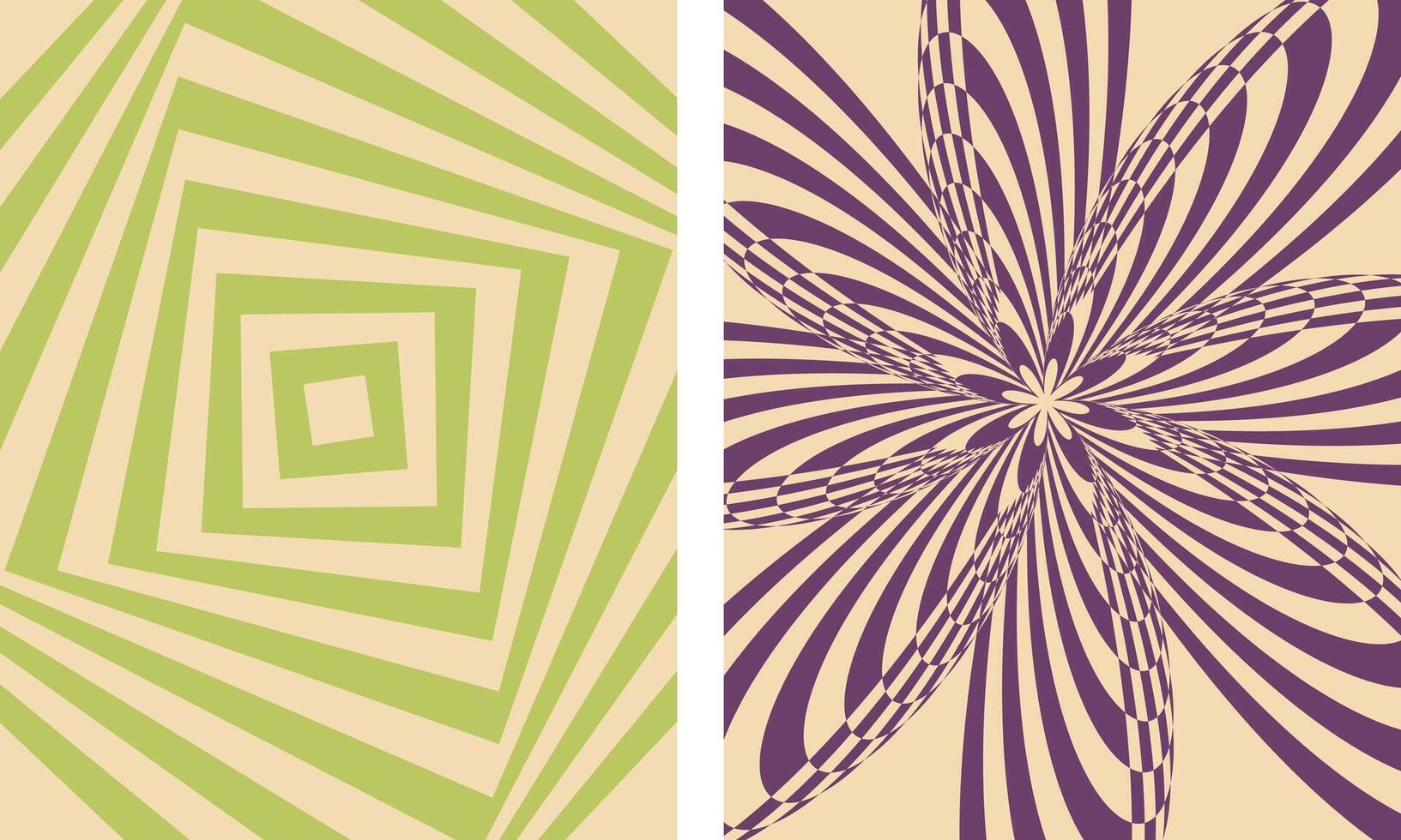 Two abstract geometric optical illusions with repeating patterns and swirling designs vector