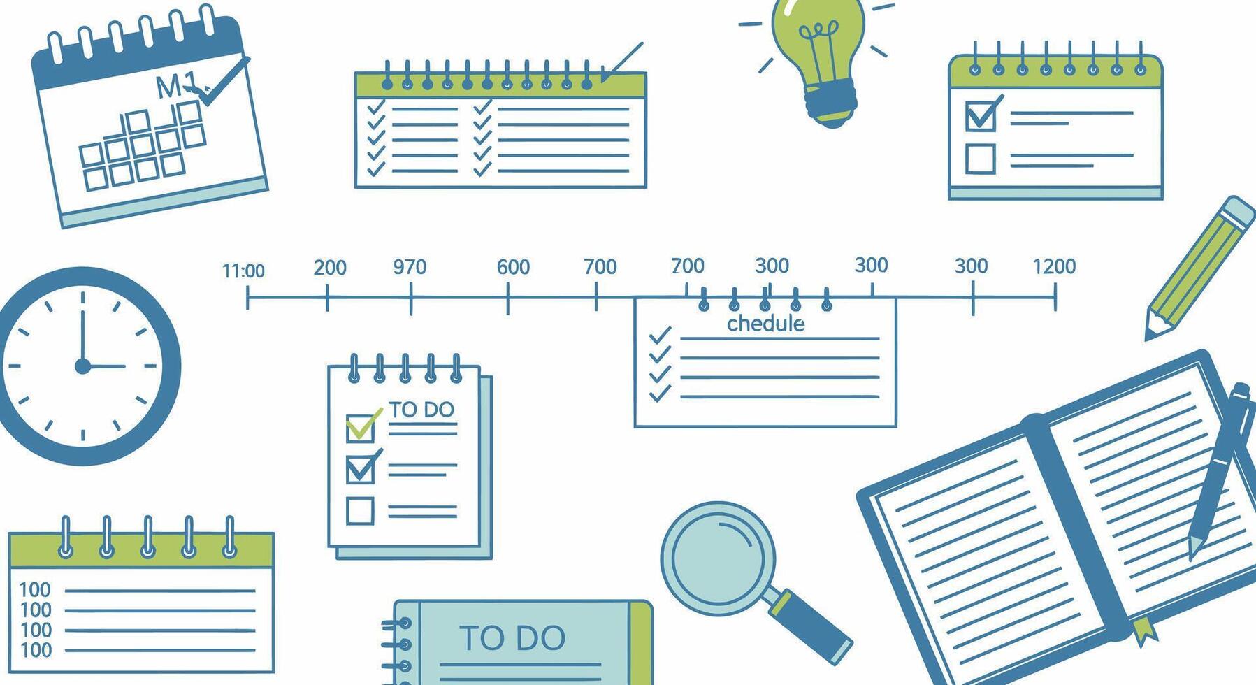 Planning and Organization - A Visual Representation of Time Management Tools. vector