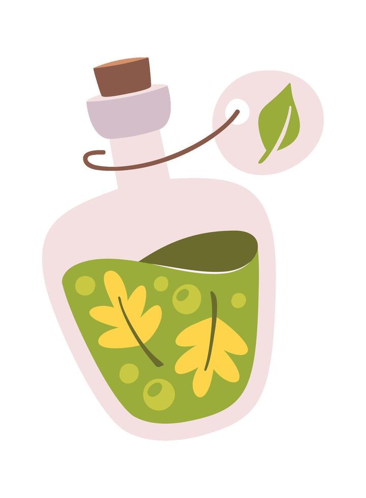 magia elixir con hojas botella vector