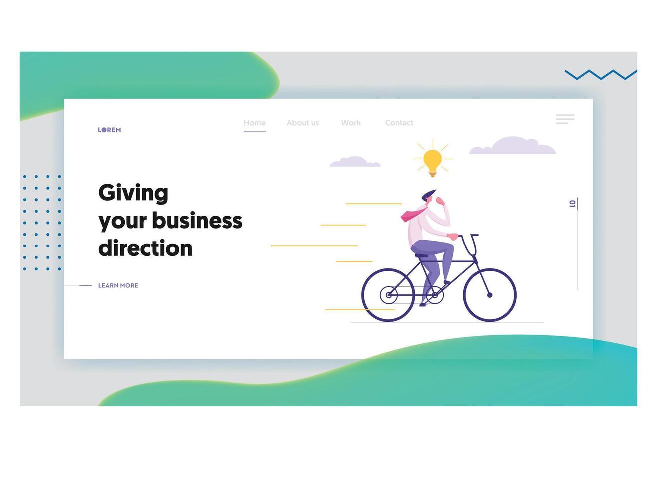 Creative Solution, Business Concept with Happy Businessman Character on a bike Getting Idea as a Lightbulb. Modern Banner with Goal Achievement Graph for Website, Web Page. Flat Illustration vector