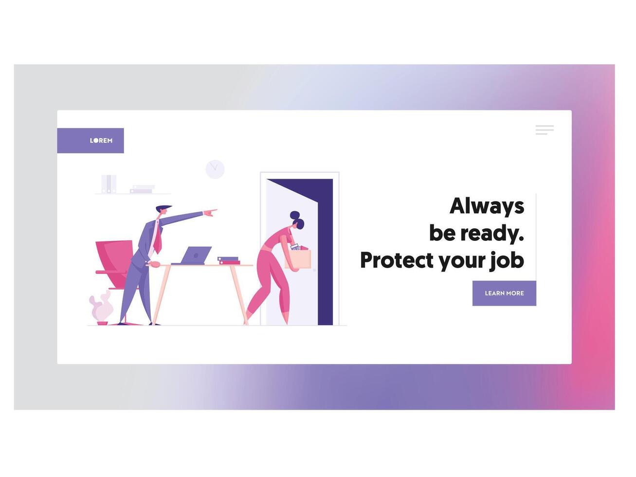 Bad Job Business Concept with Manager Character Dismissing Subordinate. Banner with Angry Boss Shouting at Worker Woman Graph for Website, Web Page. Flat Illustration vector