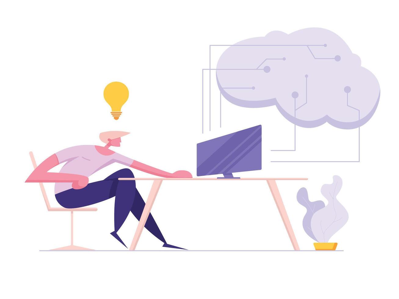 software desarrollador codificación con computadora. artificial inteligencia, digital mente concepto con masculino personaje proyecto gerente programación sitio web. plano dibujos animados ilustración vector