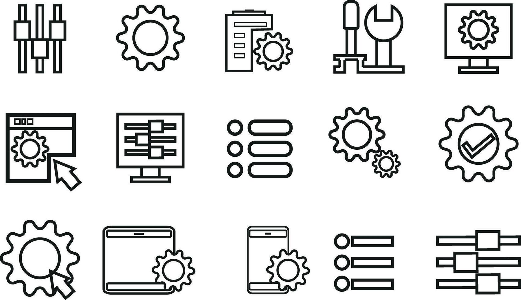 Settings and Configuration Icons Set, Gear, Controls, Adjustments vector