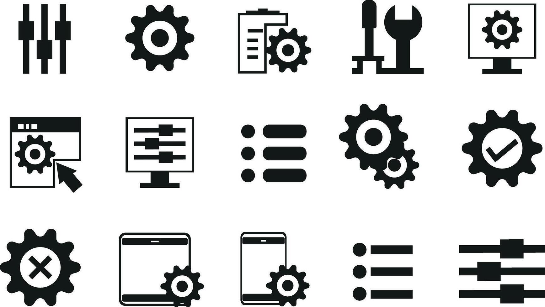 ajustes y configuración íconos colocar, engranaje, control S vector