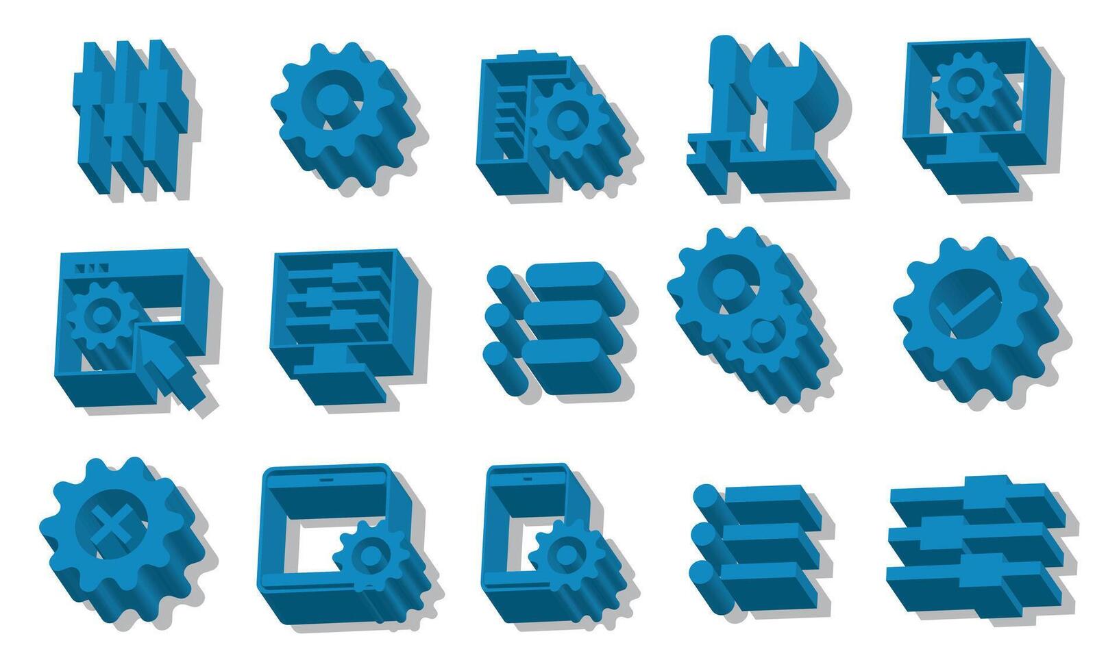 3D Settings and Configuration Icons Set, Gear, Controls vector