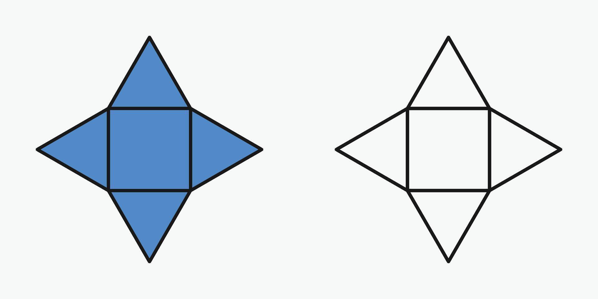 3D square pyramid shape nets exercise in mathematics. vector