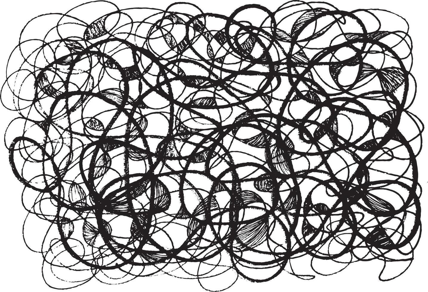 Abstract scribble artwork with overlapping lines and shapes, evoking feelings of chaos and complexity vector