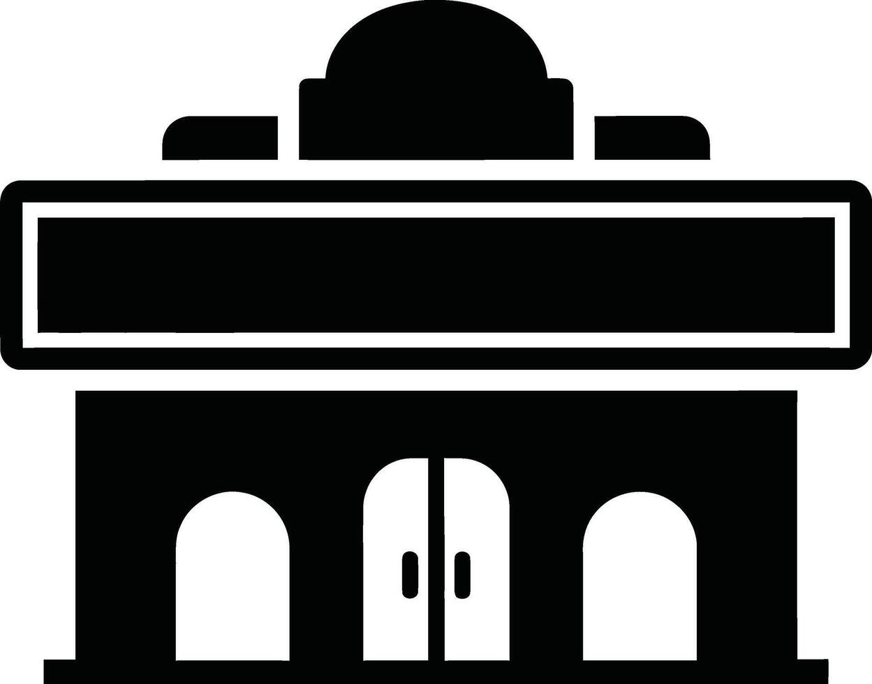Simple silhouette of a building with arched windows and a large sign vector