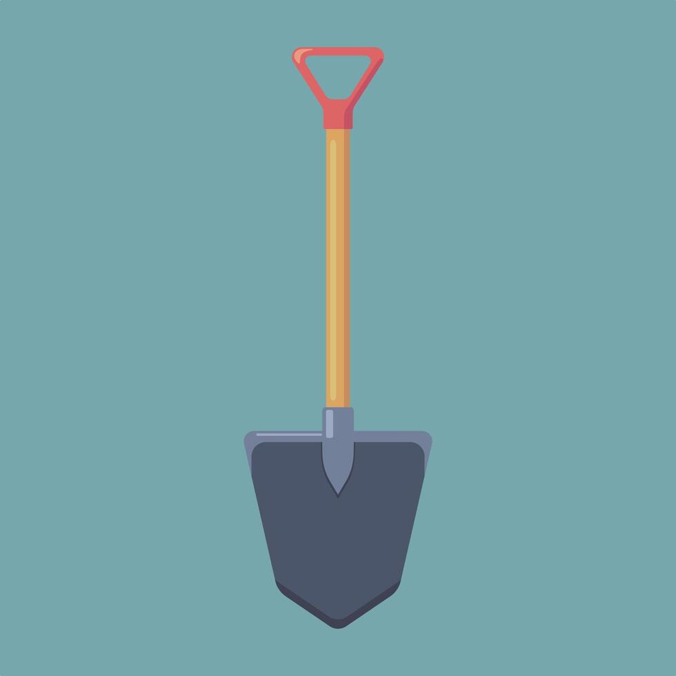 Minimalist and modern illustration of a shovel. Features a triangular handle and a sharp steel blade, perfect for gardening icons, construction, or tool illustrations in graphic design vector