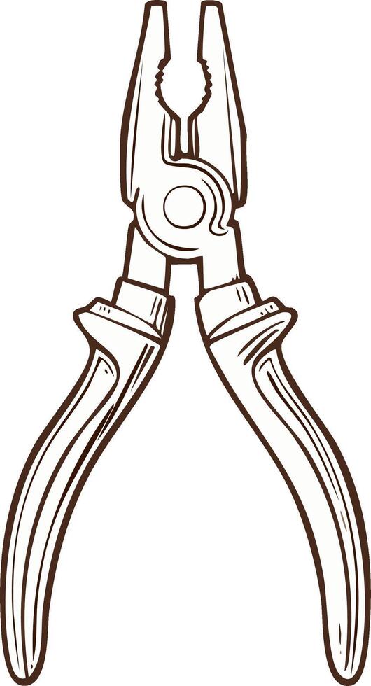 Drawn Pliers Illustration of Hand Tool for Gripping and Cutting with Insulated Handles and Pivoting Jaws vector