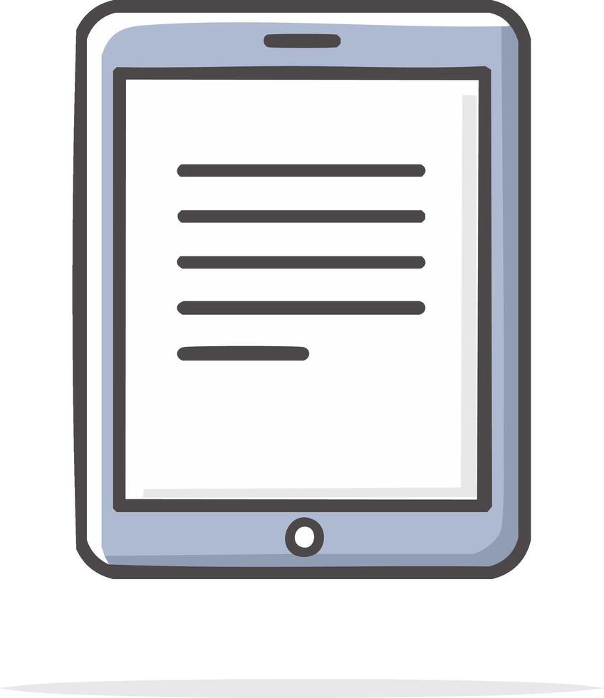 Digital Tablet with Text Document Displayed on Screen Hand Drawn Style vector