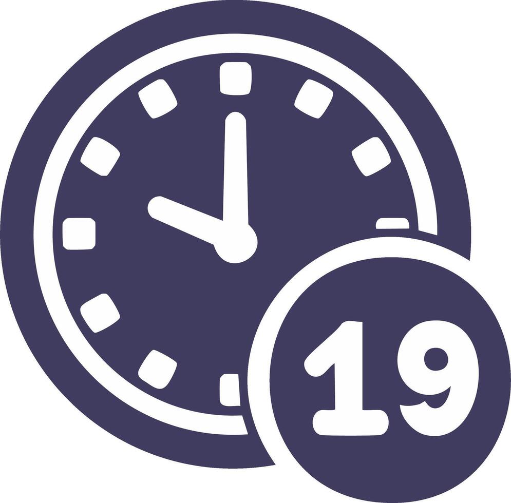 Clock Icon with Number 19 Overlay Symbolizing Time and Number vector
