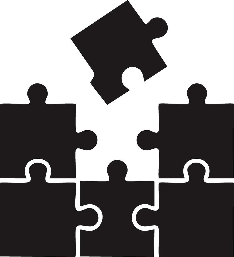 Assembling a puzzle with a single piece about to connect to complete the solution vector