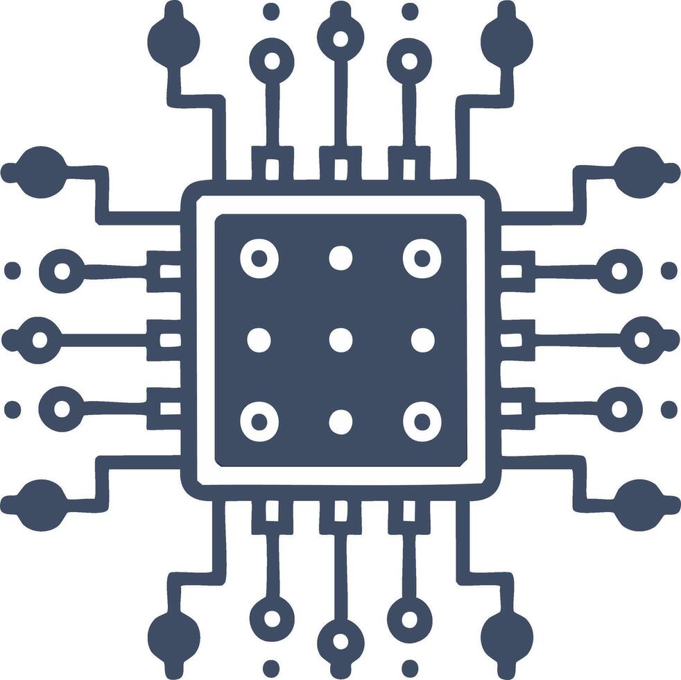 Isolated CPU Processor Microchip Icon Representation of Computing Logic Board vector